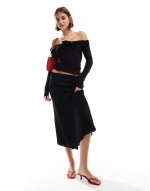 off shoulder long sve top with front corsage in black