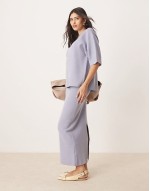 knitted structured t shirt & midaxi skirt co-ord in pale blue
