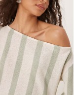 slouchy off shoulder top in jersey knit stripe