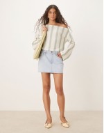 slouchy off shoulder top in jersey knit stripe