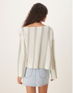 slouchy off shoulder top in jersey knit stripe