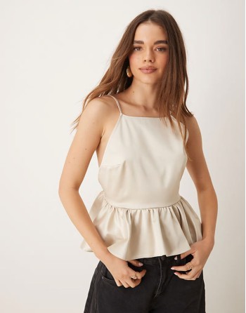 cami with peplum in bonded satin in cream