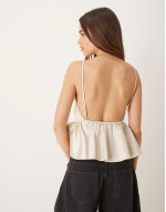 cami with peplum in bonded satin in cream
