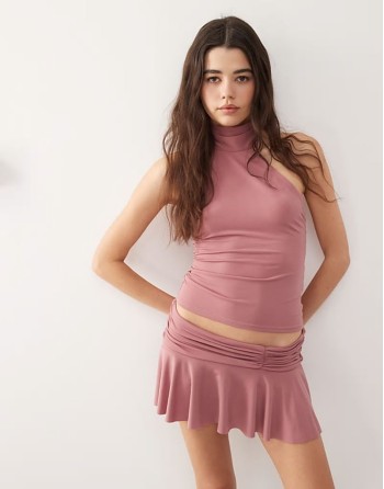 soft slinky halter neck crop top in rose co-ord