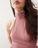 soft slinky halter neck crop top in rose co-ord