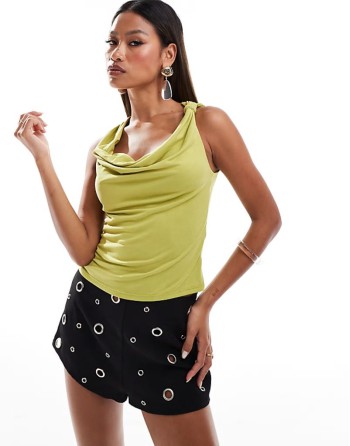 cowl neck top with knot detail in lime