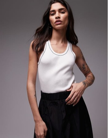 tipped racer vest in white