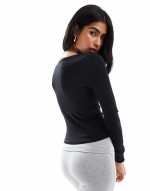 Cotton On kelsey v front henley long sve top black