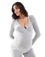 Mamalicious maternity supersoft top and jogger lounge co-ord in grey melange