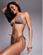Tayla bikini with gold bead trim in brown