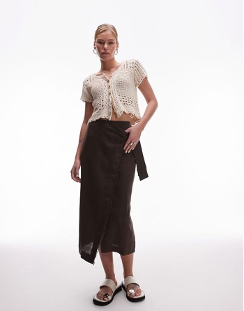 linen wrap skirt to dark brown