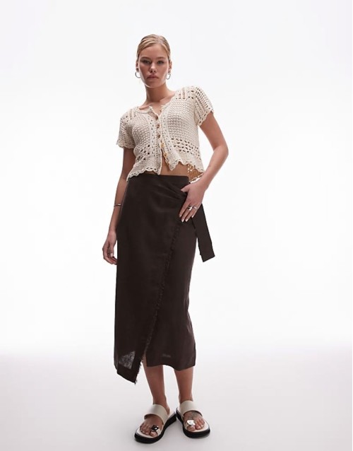 linen wrap skirt to dark brown