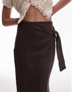 linen wrap skirt to dark brown