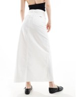 a-line denim maxi skirt with front split in white