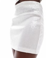 mid rise sequin mini skirt co ord in cream
