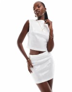 mid rise sequin mini skirt co ord in cream