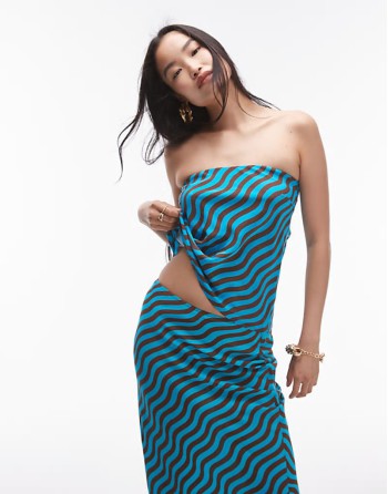 Big Discount wiggle stripe co-ord in turquoise and brown