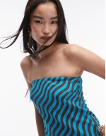 Big Discount wiggle stripe co-ord in turquoise and brown