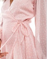 smudge spot ruffle wrap mini dress in pale pink