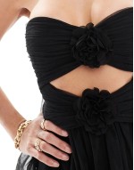 ruffle rosette mini dress in black