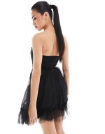 ruffle rosette mini dress in black