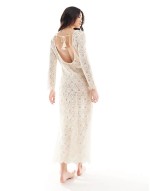 long sve maxi crochet beach dress in cream