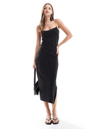 scoop neck jersey cami maxi dress in black