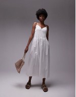strappy pleated midi sundress in ivory