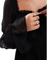 dobby milkmaid long sve sve shirred waist mini dress in black
