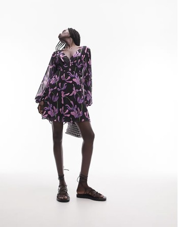 cross back tea dress in purple floral
