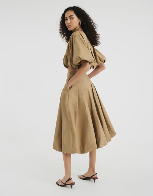 puffball midi skirt co-ord in stone - STONE