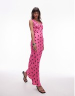 v neck midi length slip dress in jacquard floral print