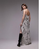 premium square neck wrap midi slip in sketch print