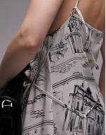 premium square neck wrap midi slip in sketch print