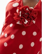 chiffon halter maxi dress with corsage detail in mixed spot print