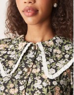 contrast collar jacquard mini dress in green floral