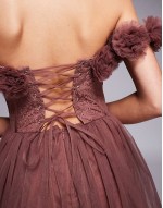 rosette corset maxi dress in rose brown