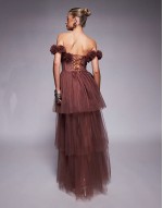 rosette corset maxi dress in rose brown