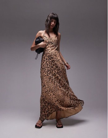 animal embellished maxi slip dress in brown