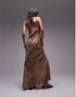 animal embellished maxi slip dress in brown