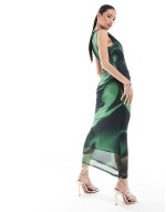 Tarissa mesh midi dress in green abstract print