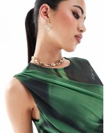 Tarissa mesh midi dress in green abstract print