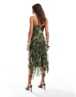 spaghetti strap tie bust tendril midaxi dress in snake print