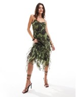 spaghetti strap tie bust tendril midaxi dress in snake print