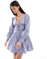 pintuck mini dress in powder blue