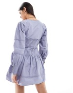 pintuck mini dress in powder blue