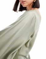 one shoulder long sved satin dress in light khaki