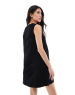 cord patch pocket pinny dress in black