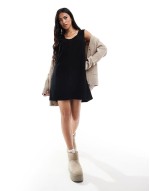 cord patch pocket pinny dress in black