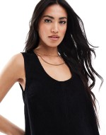 cord patch pocket pinny dress in black